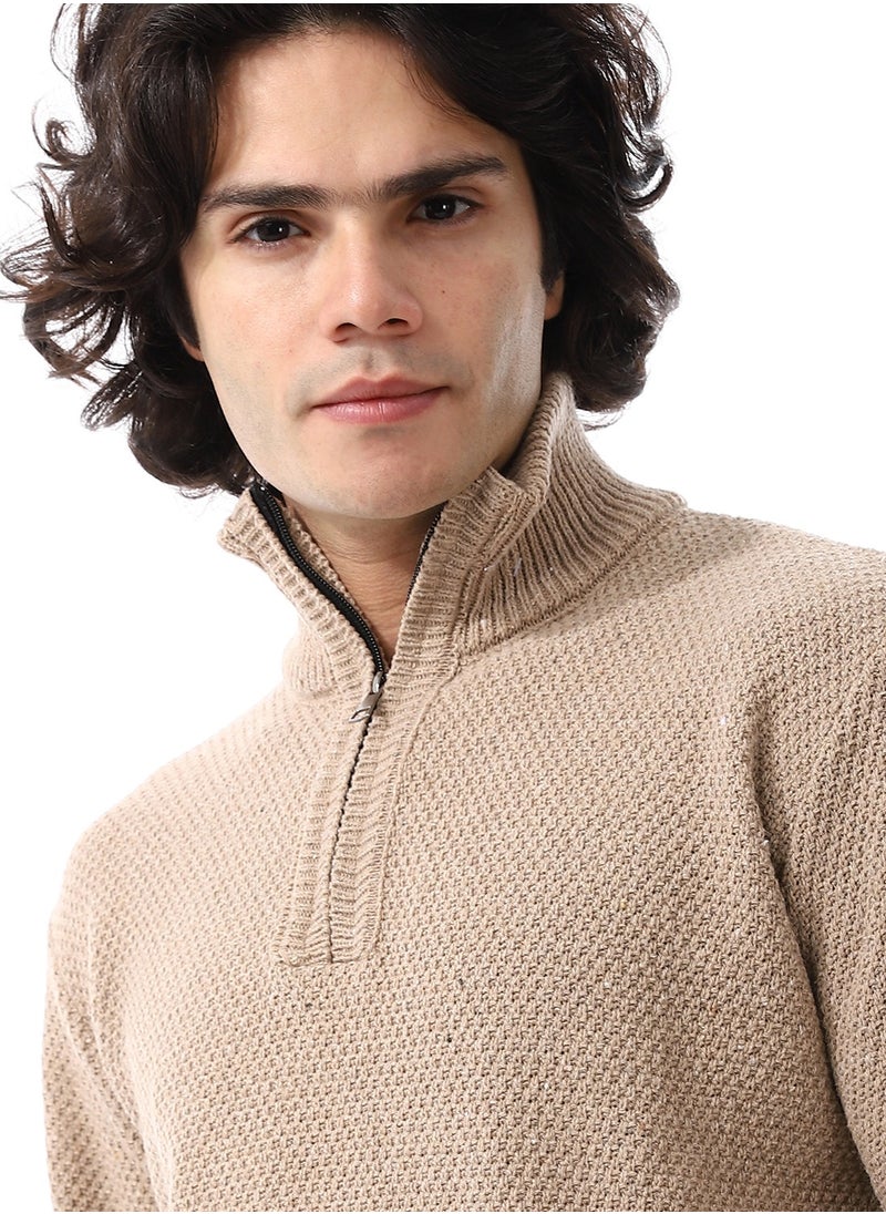 Andora Half-Zipper Long Sleeves Knitted Sweater_Beige  - Image 5