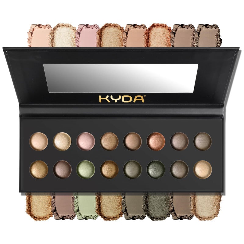 KYDA 16 Colors Baked Eyeshadow Earth Palette, Neutral Earthy Tones Baked Powder Palette with Matte Shimmer Finish, Rich Buildable Pigments, Soft Blendable Creamy Texture, Crease-proof - Image 1