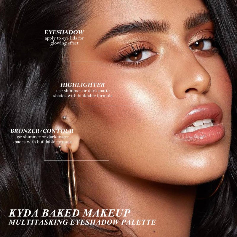 KYDA 16 Colors Baked Eyeshadow Earth Palette, Neutral Earthy Tones Baked Powder Palette with Matte Shimmer Finish, Rich Buildable Pigments, Soft Blendable Creamy Texture, Crease-proof - Image 4