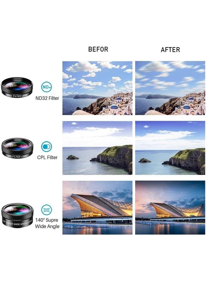 Miao LAB 11 in 1 Phone Camera Lens Kit - Wide Angle Lens & Macro Lens+Fisheye Lens/ND32/kaleidoscope/CPL/Color Lens Compatible with iPhone Samsung Sony and Most of Smartphone