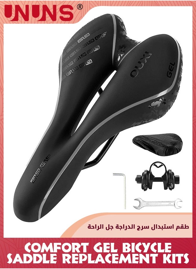 UNUNS Cycling Saddle,Comfortable Gel Bike Seat,Soft Bicycle Padded,Shock Absorbing Saddle Cushion,Breathable Bicycle Seat For MTB Mountain Bike Road Bike Exercise Bike,With Mounting Wrench,Waterproof Cover  - Image 1