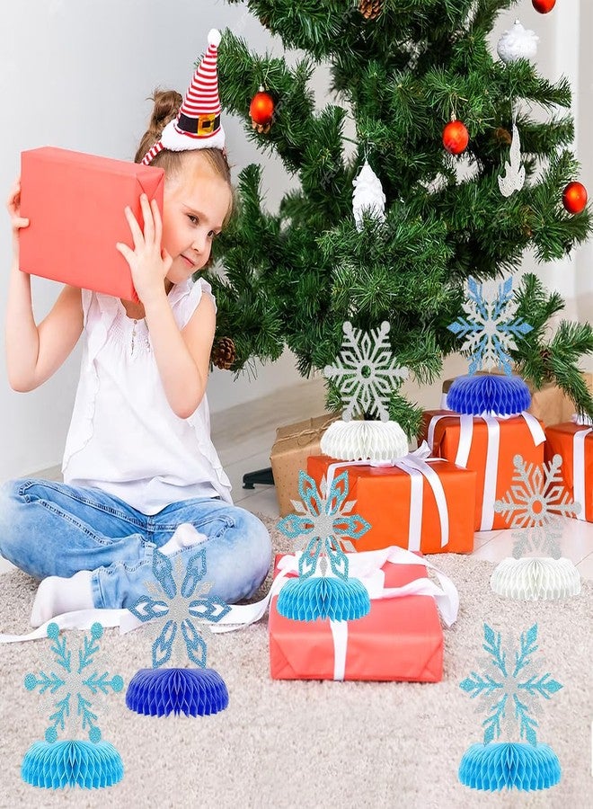 Moitkptt 9Pcs Winter Wonderland Decorations 3D Snowflake Honeycomb Table Centerpieces for Frozen Winter Blue White Theme Christmas Baby Shower Birthday Party Supplies (Snowflake) - Image 4