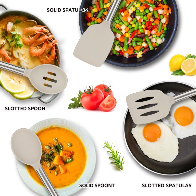 Silicone Baking and Mixing Kitchen Tool Set (Non-Stick, Scratch-Resistant, Dishwasher-Safe) Khaki Color 4PCS - Image 3