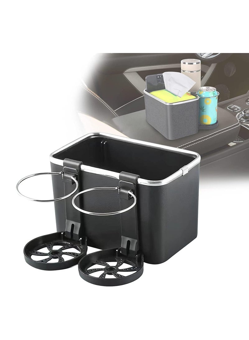 Car Armrest Storage Box with 2 Coffee Cup Water Drink Holder Universal Car Center Console Seat Organizer Car Storage Box for Water Cup Tissue Paper Cellphones Keys Storage (Black) - Image 1