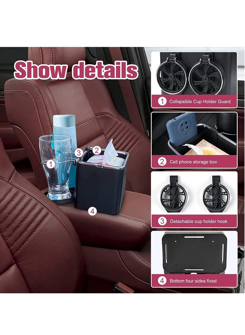 Car Armrest Storage Box with 2 Coffee Cup Water Drink Holder Universal Car Center Console Seat Organizer Car Storage Box for Water Cup Tissue Paper Cellphones Keys Storage (Black) - Image 2