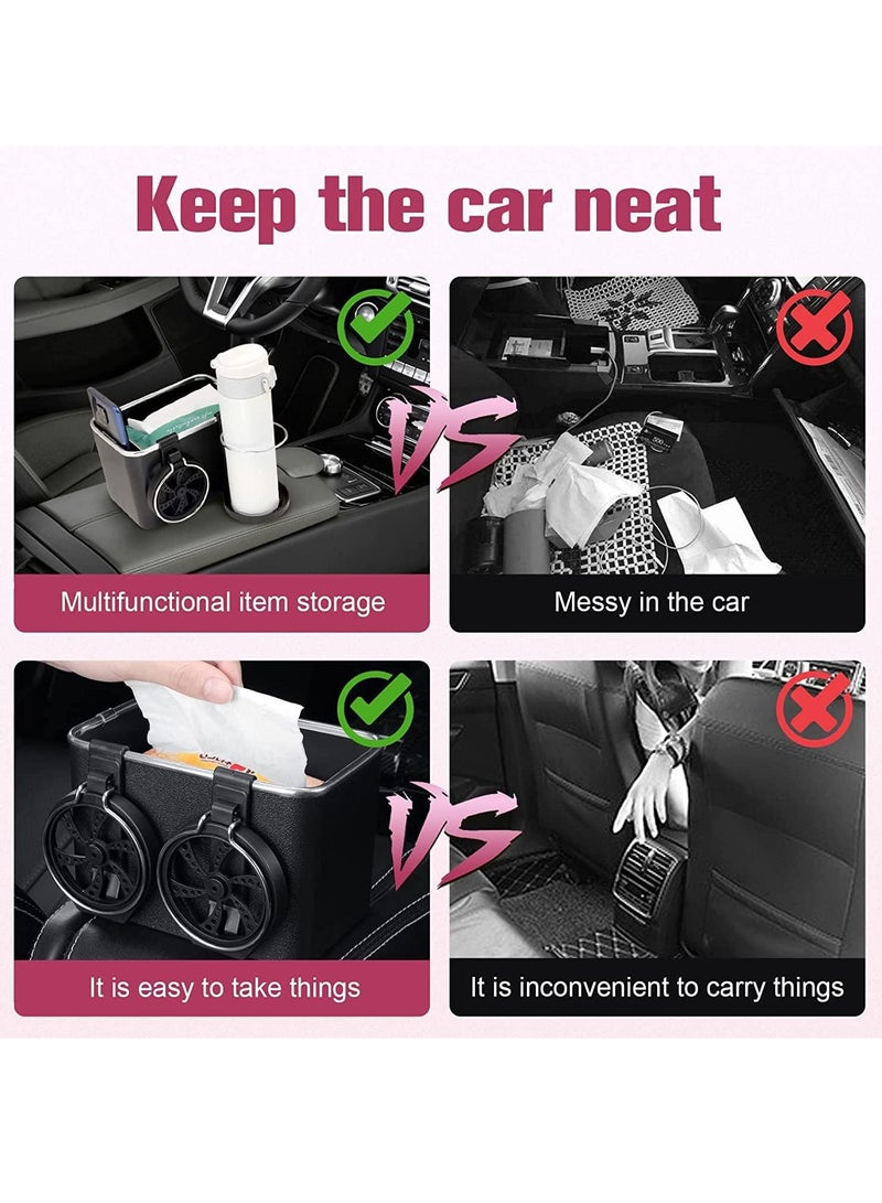 Car Armrest Storage Box with 2 Coffee Cup Water Drink Holder Universal Car Center Console Seat Organizer Car Storage Box for Water Cup Tissue Paper Cellphones Keys Storage (Black) - Image 5