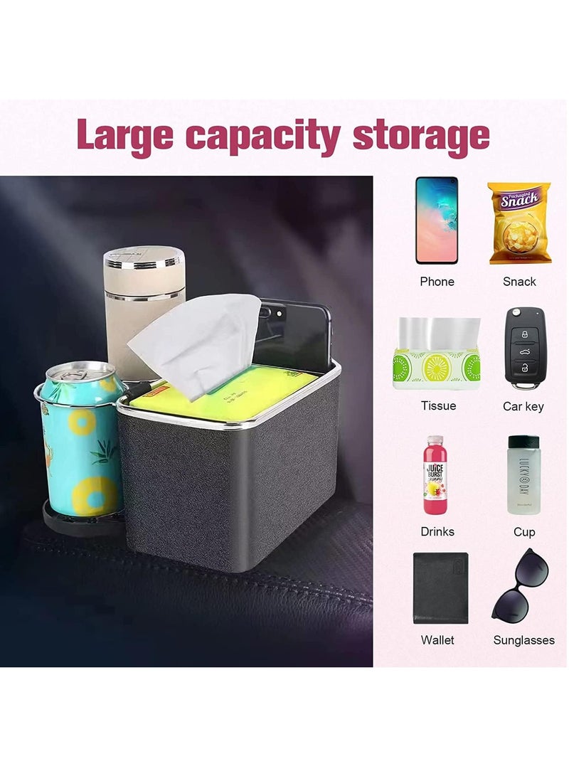 Car Armrest Storage Box with 2 Coffee Cup Water Drink Holder Universal Car Center Console Seat Organizer Car Storage Box for Water Cup Tissue Paper Cellphones Keys Storage (Black) - Image 3