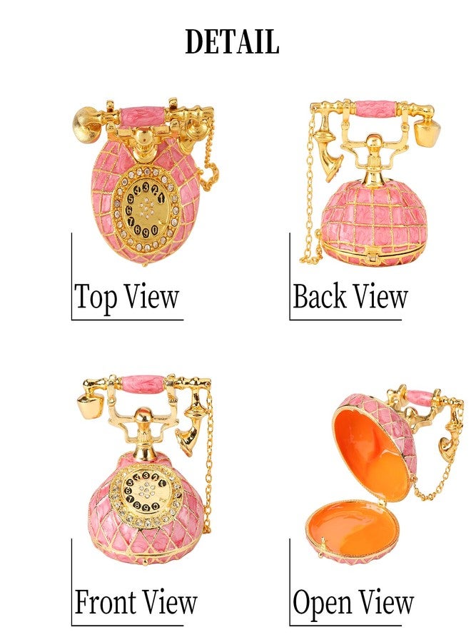 QIFU Hand Painted Small Pink Telephone Figurine Trinket Box Hinged Unique Gift for Family - Image 5