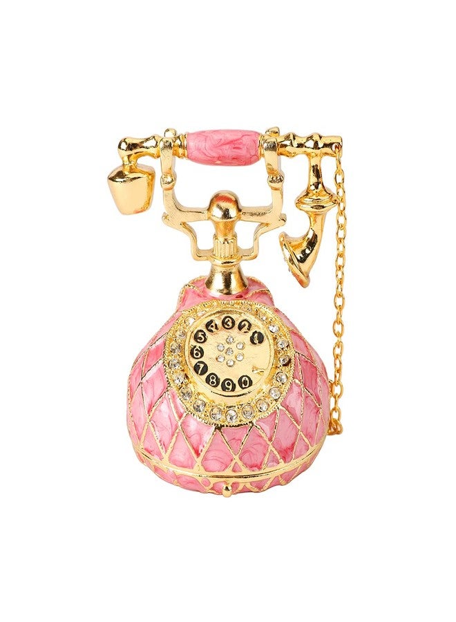 QIFU Hand Painted Small Pink Telephone Figurine Trinket Box Hinged Unique Gift for Family - Image 1