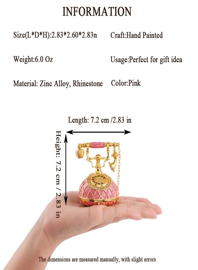 QIFU Hand Painted Small Pink Telephone Figurine Trinket Box Hinged Unique Gift for Family - Image 3