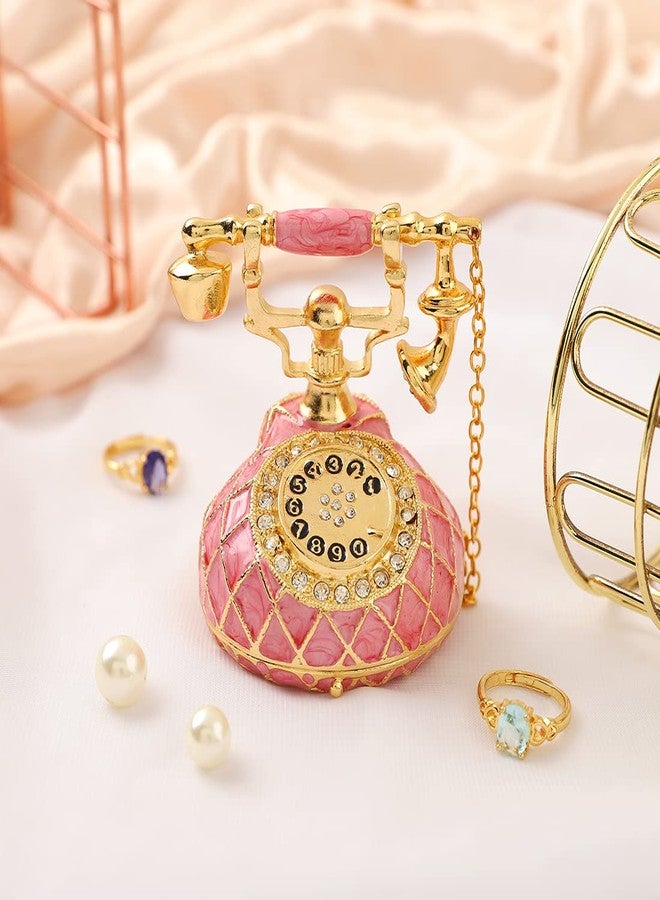 QIFU Hand Painted Small Pink Telephone Figurine Trinket Box Hinged Unique Gift for Family - Image 2