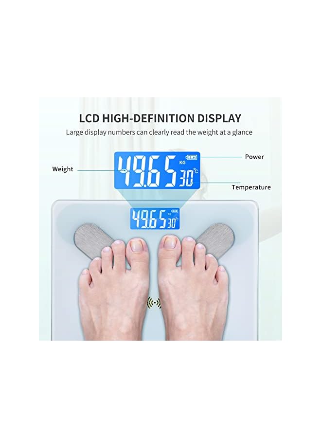 promass Multifunctional Smart Body Fat Scale, Electronic Led Digital Weight Bathroom Scale With Smartphone App, Support 17 Languages And Indoor Temperature Measurement, 260*260*23Mm Whtie - Image 5