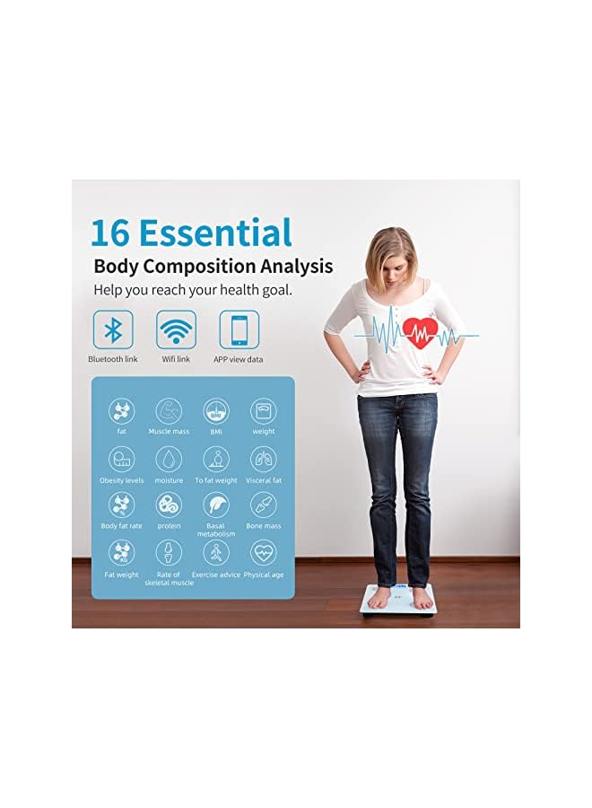 promass Multifunctional Smart Body Fat Scale, Electronic Led Digital Weight Bathroom Scale With Smartphone App, Support 17 Languages And Indoor Temperature Measurement, 260*260*23Mm Whtie - Image 4