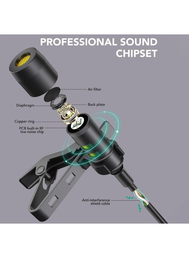 ميكروفون JH-043 لافاليير TRRS، مقاس 3.5 مم، مناسب للتدوين المرئي، وإنشاء محتوى الفيديو/الصوت، والتسجيل على الأجهزة اللوحية، وأجهزة الكمبيوتر المحمولة، وكاميرات الفيديو، وأجهزة الكمبيوتر الشخصية؛ مزود بعنصر مكثف متعدد الاتجاهات، وكابل عازل للضوضاء. - Image 4