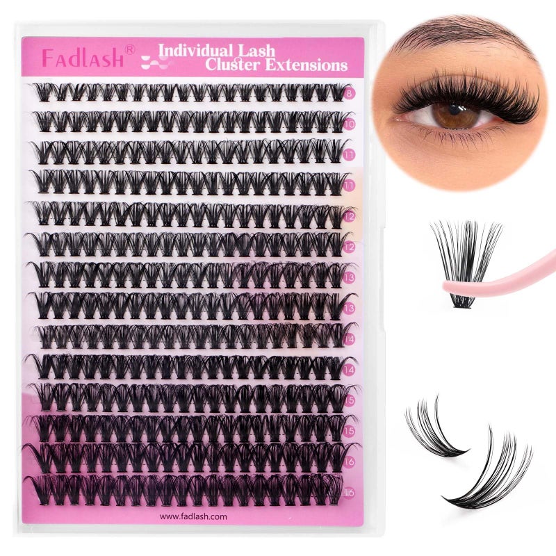 Fadlash DIY Lash Clusters Individual Eyeslash Extensions Volume Lash Clusters Thick Band Wispy Natural Eyelash Extension Large Tray 40D007D 816mm