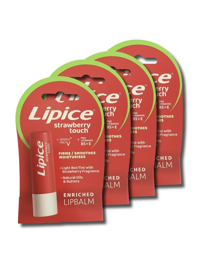 lipice Strawberry Touch Lip Balm – Moisturizing Care with Strawberry Flavor, 4.8g Pak of 4 - Image 1