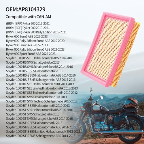 LCGLY Air Filter Compatible with CAN-AM(BRP) Ryker 600 900 Rally Edition /Euro5 ABS 2019-2023 Spyder 1000 RS/RS-S/RT/RT-S/ST-S SM5 SE5 Limited,Halbautomatik,Schaltgetriebe ABS 2010-2016,AP8104329 2PCS - Image 5