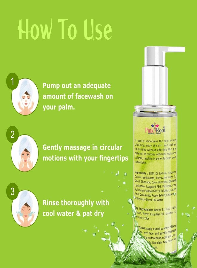 PINK ROOT Neem Tulsi Purifying Face wash 100ml - Pore Tightening & Purifying Facial Foam Cleanser for Oily and Sensitive Skin, Smooth Finish without Irritation (Neem Tulsi) - Image 4