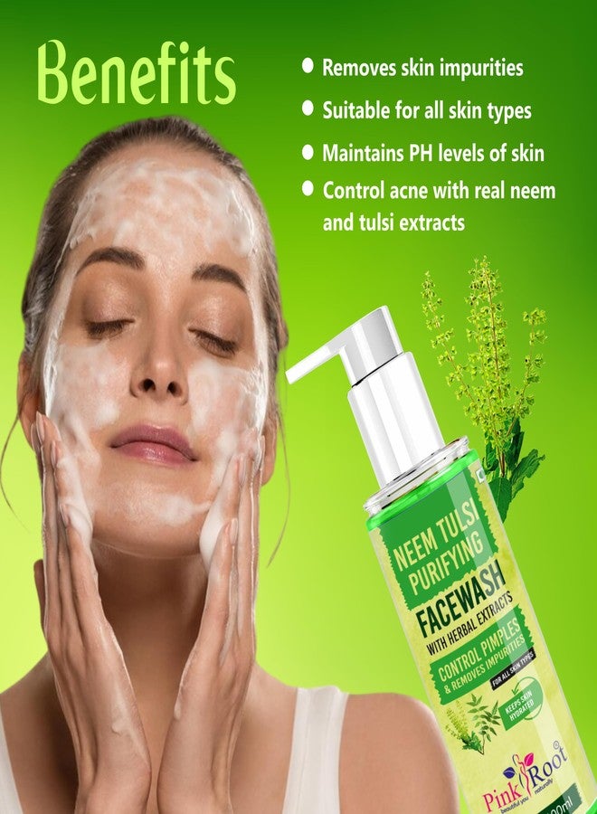 PINK ROOT Neem Tulsi Purifying Face wash 100ml - Pore Tightening & Purifying Facial Foam Cleanser for Oily and Sensitive Skin, Smooth Finish without Irritation (Neem Tulsi) - Image 2