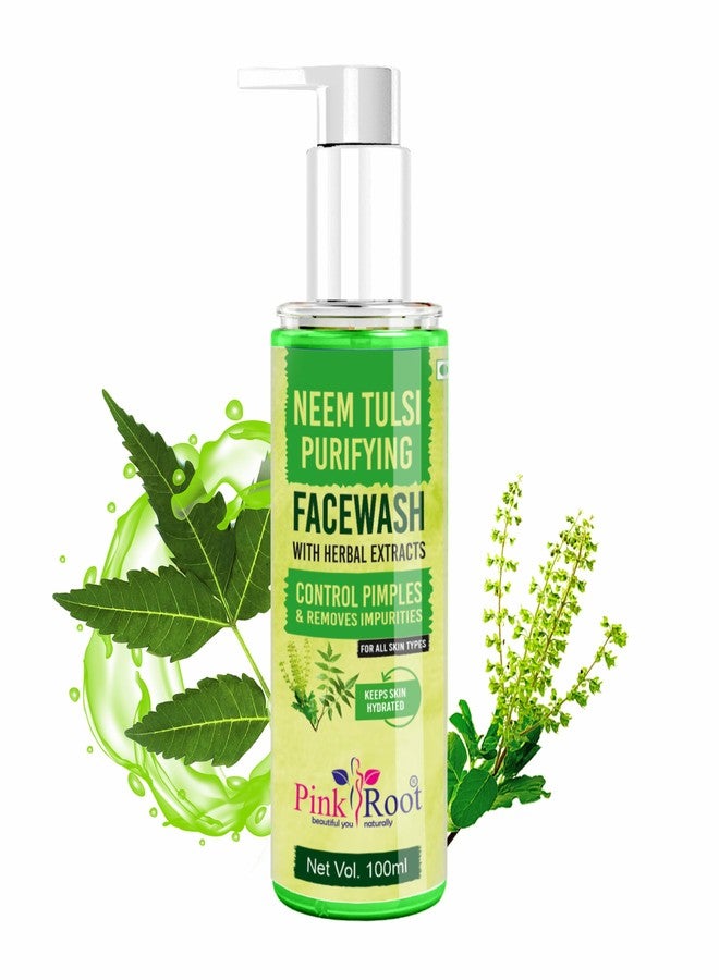 PINK ROOT Neem Tulsi Purifying Face wash 100ml - Pore Tightening & Purifying Facial Foam Cleanser for Oily and Sensitive Skin, Smooth Finish without Irritation (Neem Tulsi) - Image 1