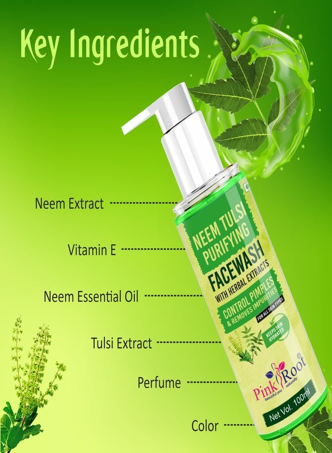 PINK ROOT Neem Tulsi Purifying Face wash 100ml - Pore Tightening & Purifying Facial Foam Cleanser for Oily and Sensitive Skin, Smooth Finish without Irritation (Neem Tulsi) - Image 3
