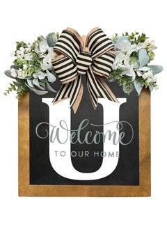 Y&D Welcome Sign Creative Bowknot Letter Wreath In Front Of The Door Outdoor Decoration Props For The Courtyard 35x40CM  - Image 1