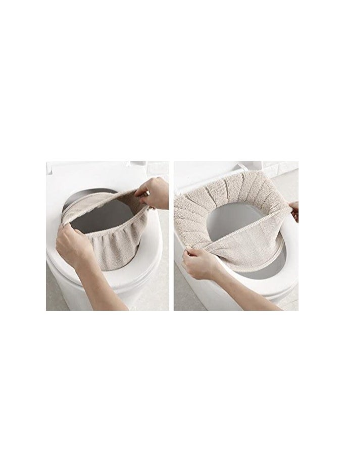 THE PACK Bathroom Soft Thicker Universal Warmer Stretchable Washable Cloth Toilet Seat Cover Pads (BEIGE)  - Image 4