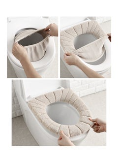 THE PACK Bathroom Soft Thicker Universal Warmer Stretchable Washable Cloth Toilet Seat Cover Pads (BEIGE)  - Image 1