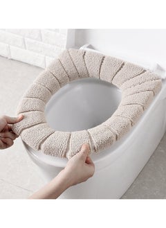 THE PACK Bathroom Soft Thicker Universal Warmer Stretchable Washable Cloth Toilet Seat Cover Pads (BEIGE)  - Image 2