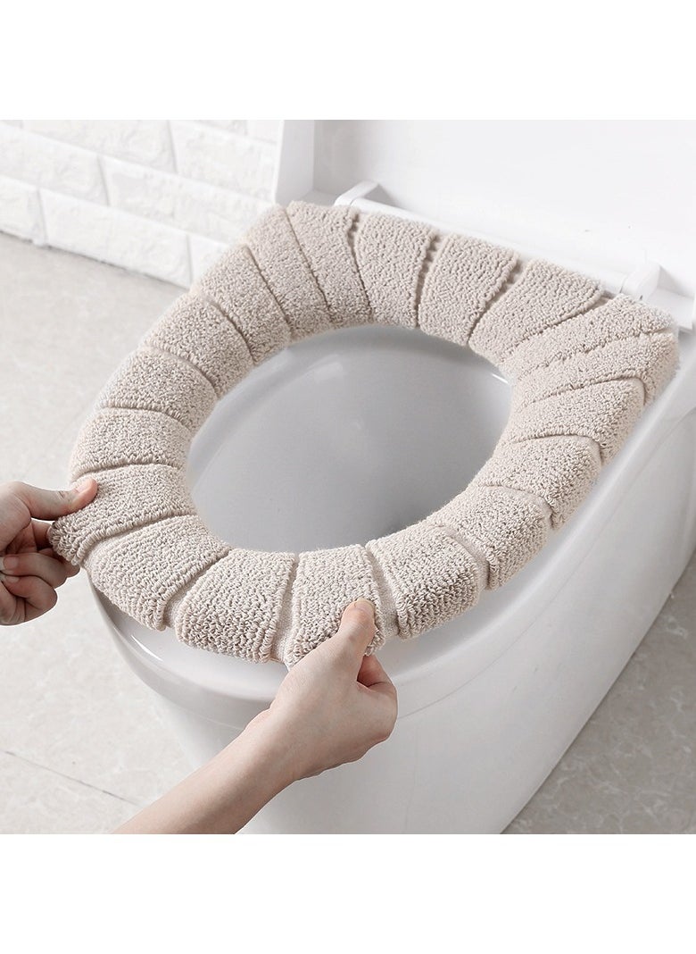 THE PACK Bathroom Soft Thicker Universal Warmer Stretchable Washable Cloth Toilet Seat Cover Pads (BEIGE)  - Image 2