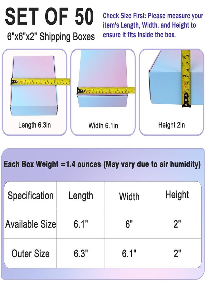 DERZIFUN صناديق شحن صغيرة من ديرزيفون، مقاس 6×6×2 بوصة، لتغليف منتجات الشركات الصغيرة، عبوة من 50 صندوقًا بريديًا من الورق المقوى المموج لتغليف الهدايا بالجملة - Image 2