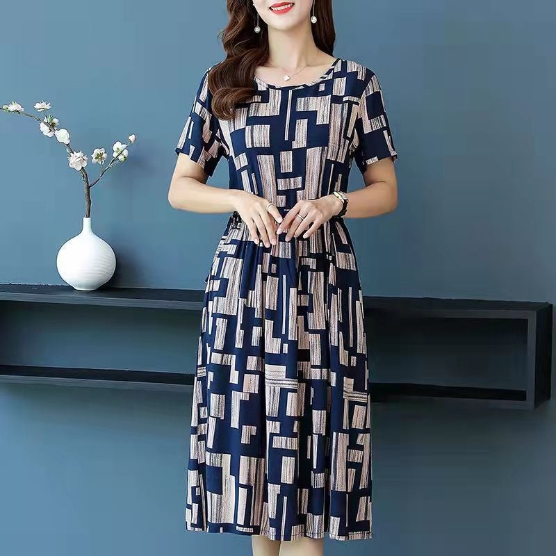Summer Plus Size Floral Slimming Midi Dress Plaid 