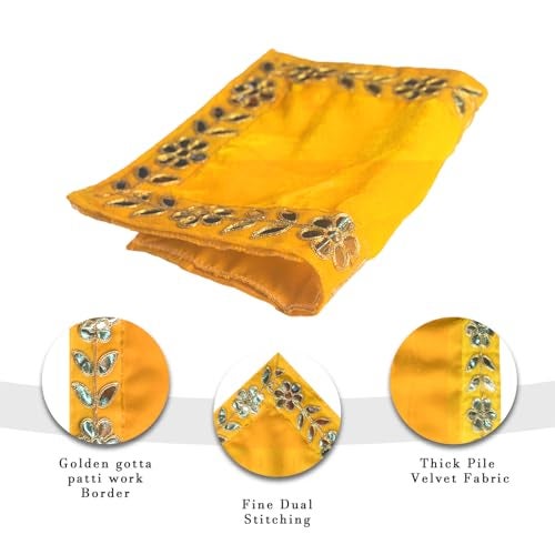 Dulhan DLC Designer Yellow Pooja Cloth for God, Velvet Altar Cloth for Puja | Pack of 2 | Size 8x10 - Image 3