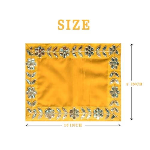 Dulhan DLC Designer Yellow Pooja Cloth for God, Velvet Altar Cloth for Puja | Pack of 2 | Size 8x10 - Image 2