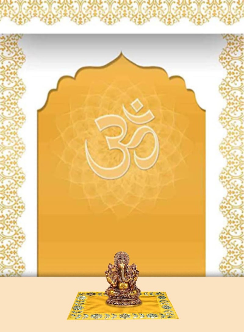 Dulhan DLC Designer Yellow Pooja Cloth for God, Velvet Altar Cloth for Puja | Pack of 2 | Size 8x10 - Image 4