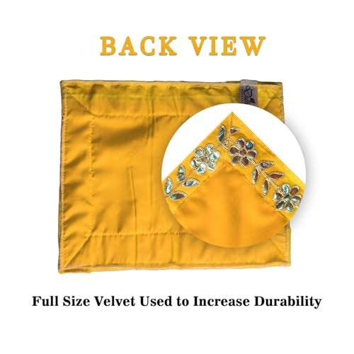 Dulhan DLC Designer Yellow Pooja Cloth for God, Velvet Altar Cloth for Puja | Pack of 2 | Size 8x10 - Image 5