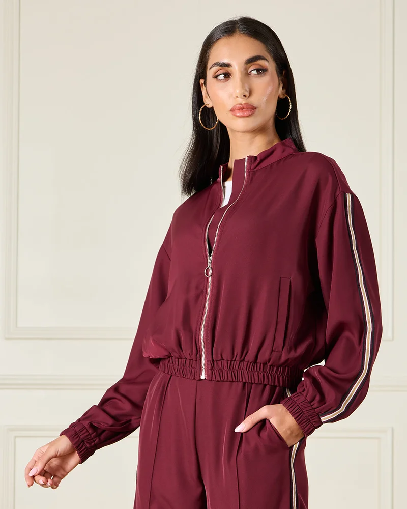 Redtag Women Burgundy Embellished Jacket