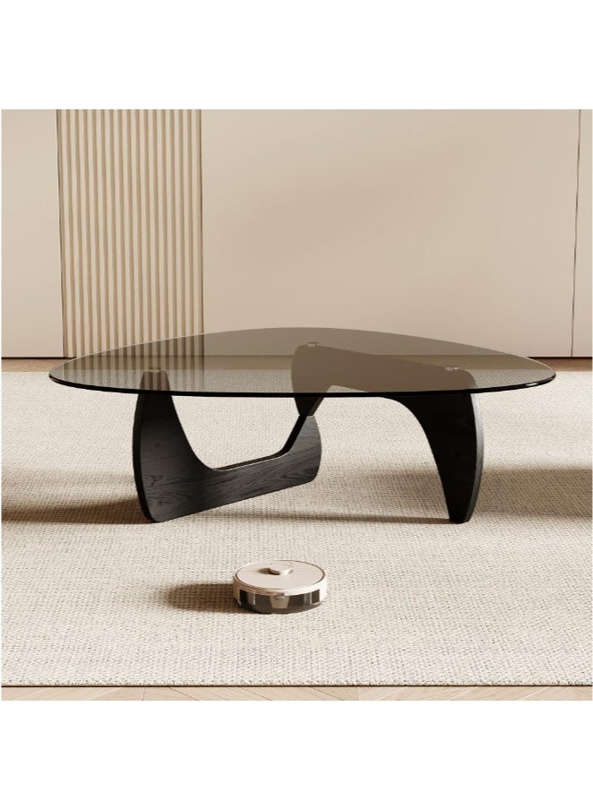 WALALLA Modern Glass Coffee Table, Simple Small Table for Living Room, Elegant Center Table, Stylish Coffee Table for Apartment and Office, Unique Triangle Tea Table,Tempered Glass + Solid Wood Base,Black 91*65*40cm - Image 3