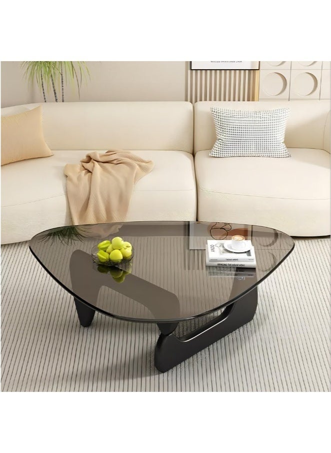 WALALLA Modern Glass Coffee Table, Simple Small Table for Living Room, Elegant Center Table, Stylish Coffee Table for Apartment and Office, Unique Triangle Tea Table,Tempered Glass + Solid Wood Base,Black 91*65*40cm - Image 4