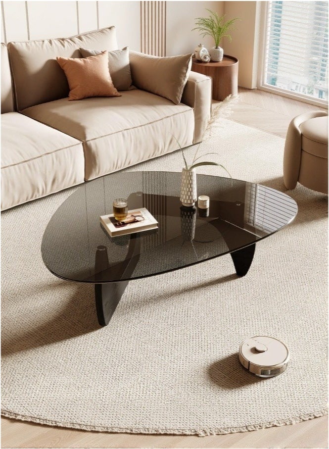 WALALLA Modern Glass Coffee Table, Simple Small Table for Living Room, Elegant Center Table, Stylish Coffee Table for Apartment and Office, Unique Triangle Tea Table,Tempered Glass + Solid Wood Base,Black 91*65*40cm - Image 1