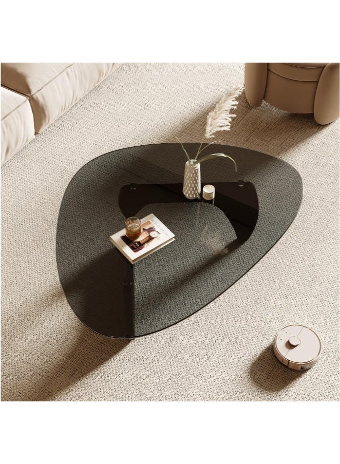 WALALLA Modern Glass Coffee Table, Simple Small Table for Living Room, Elegant Center Table, Stylish Coffee Table for Apartment and Office, Unique Triangle Tea Table,Tempered Glass + Solid Wood Base,Black 91*65*40cm - Image 2