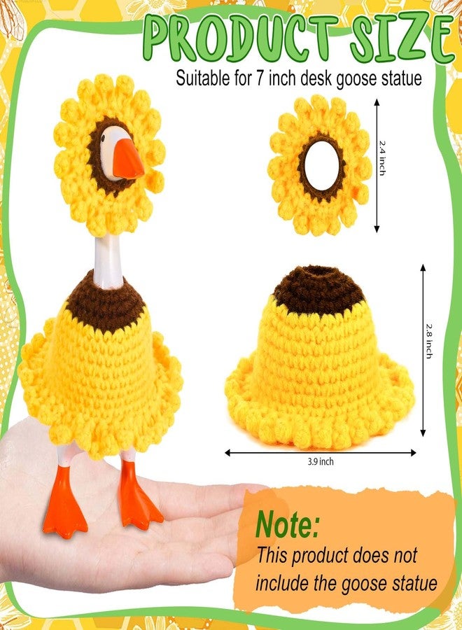 JcHrmers Sunflower Desk Goose Outfit Handmade Crochet Sunflower Spring Mini Goose Knitted Clothes and Hat for 7 inches Magnetic Goose Statues Decor - Image 2