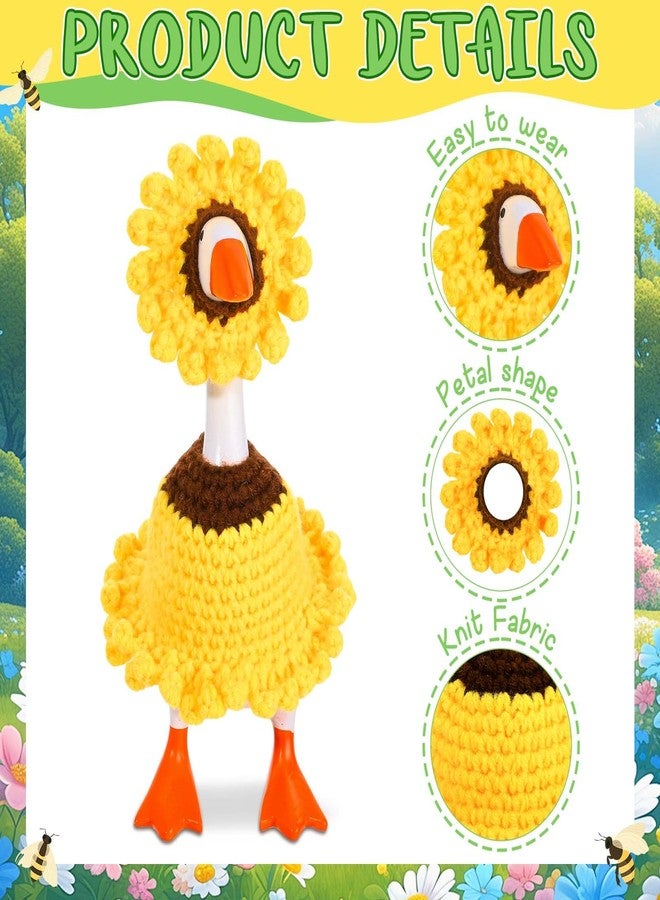 JcHrmers Sunflower Desk Goose Outfit Handmade Crochet Sunflower Spring Mini Goose Knitted Clothes and Hat for 7 inches Magnetic Goose Statues Decor - Image 3
