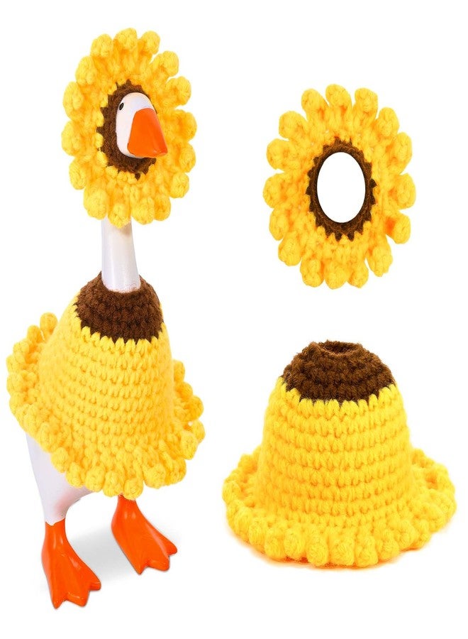 JcHrmers Sunflower Desk Goose Outfit Handmade Crochet Sunflower Spring Mini Goose Knitted Clothes and Hat for 7 inches Magnetic Goose Statues Decor - Image 1