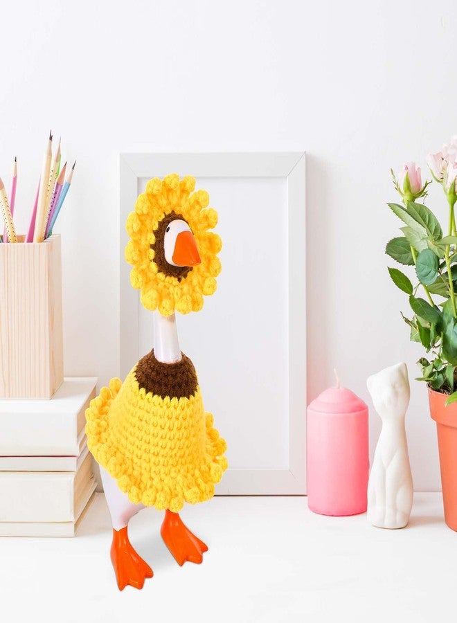 JcHrmers Sunflower Desk Goose Outfit Handmade Crochet Sunflower Spring Mini Goose Knitted Clothes and Hat for 7 inches Magnetic Goose Statues Decor - Image 4