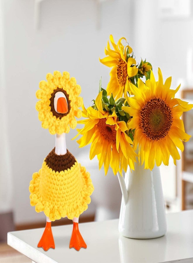 JcHrmers Sunflower Desk Goose Outfit Handmade Crochet Sunflower Spring Mini Goose Knitted Clothes and Hat for 7 inches Magnetic Goose Statues Decor - Image 5