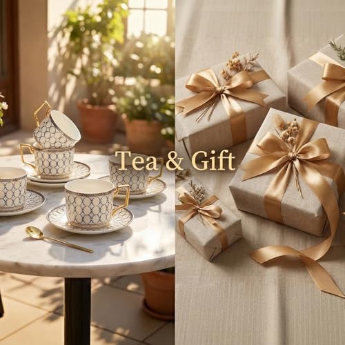 CwlwGO-European style cup and saucer set, 7 oz (about 198.4 grams) bone china exquisite glazed platinum tea cup and saucer (two sets), golden spoon, mug, cappuccino, latte, MOCHA, elegant female suit. - Image 4