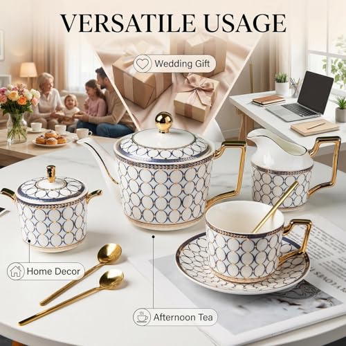 CwlwGO-European style cup and saucer set, 7 oz (about 198.4 grams) bone china exquisite glazed platinum tea cup and saucer (two sets), golden spoon, mug, cappuccino, latte, MOCHA, elegant female suit. - Image 5