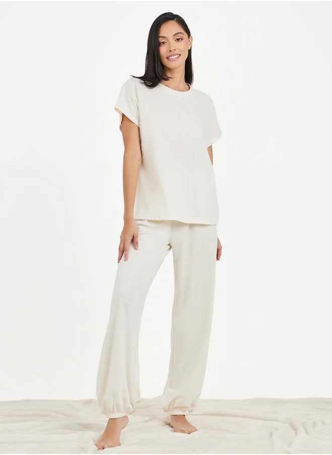 Styli Solid Loopback Top and Jogger Set