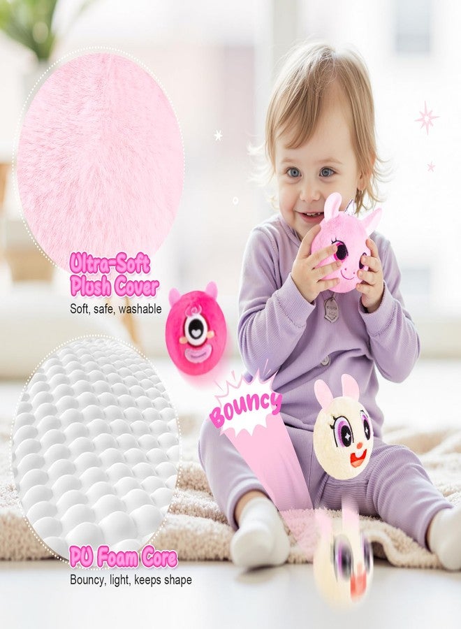 ZOOJOY 3 Pcs Plush Bouncy Balls for Toddlers, 3In High Bounce Baby Toys Featuring Easter Bunny, Unicorn & Monster, Easter Basket Stuffers Gifts for Girls Boys 6M+ Outdoor Indoor Slient Furry Balls - Image 3